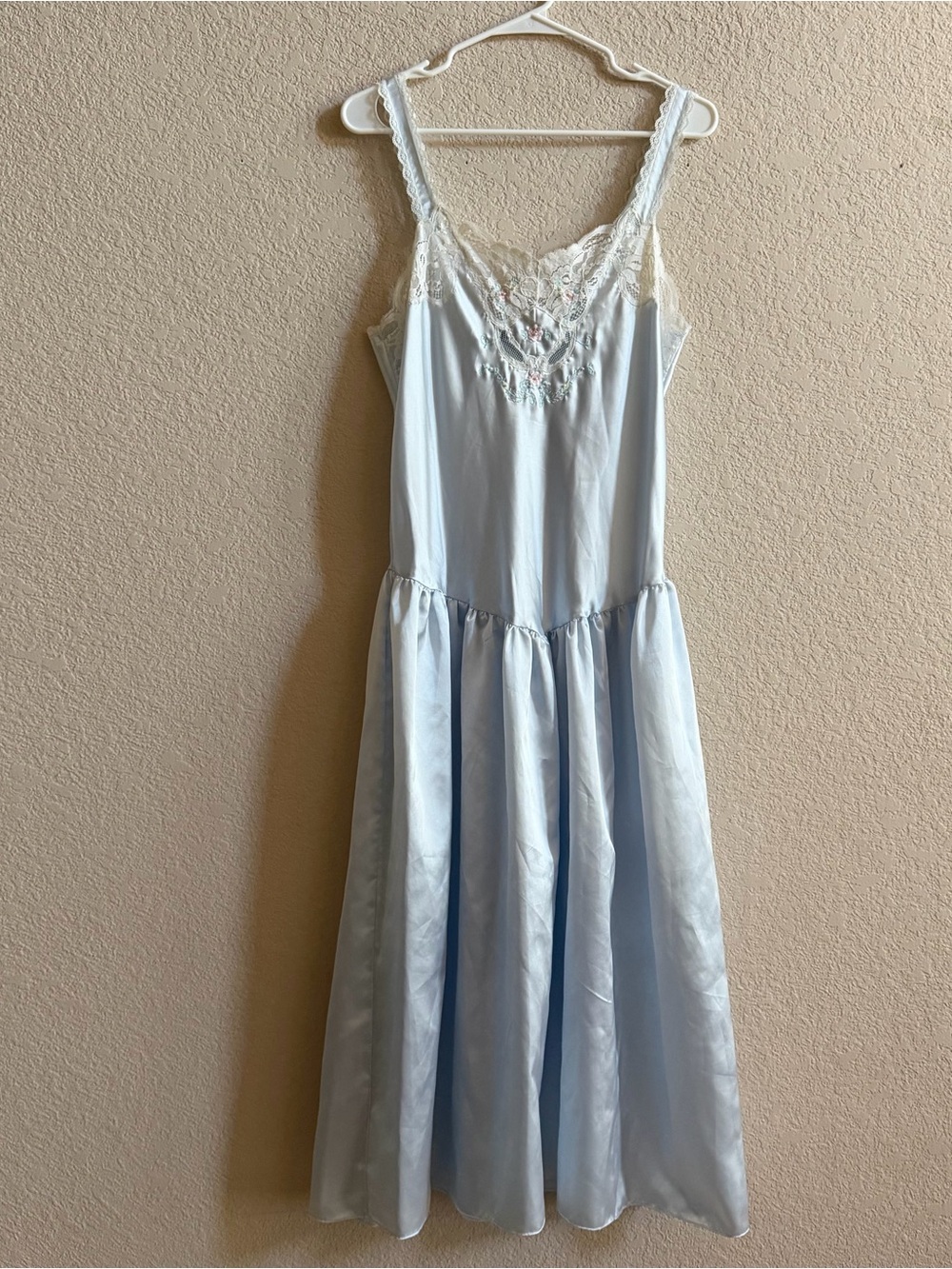 Vintage Vandemere Womens Size M Powder Blue Satin Nightgown Drop Waist Fairy